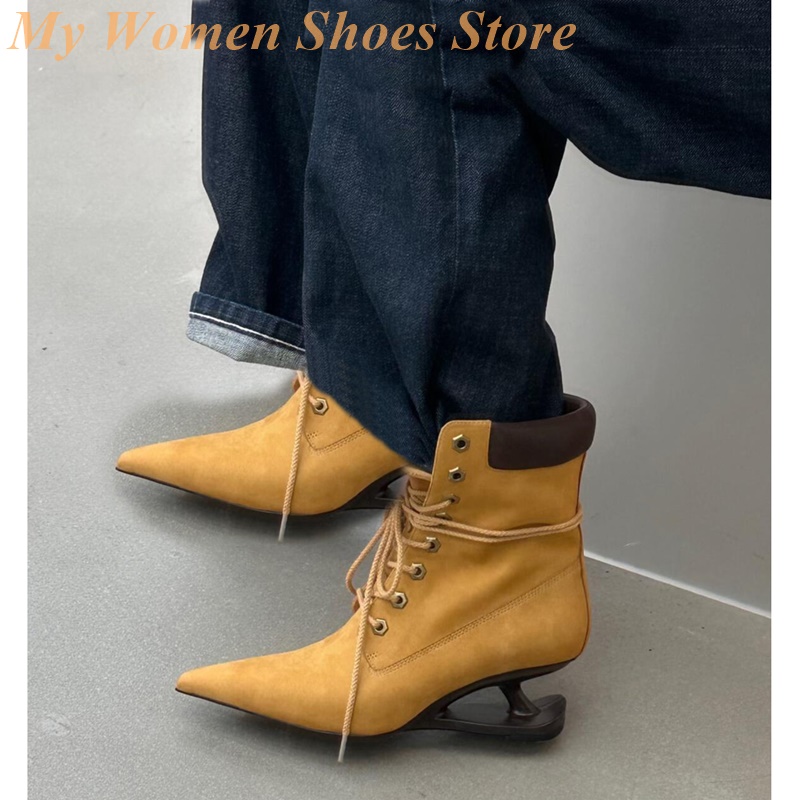 Fashion Women Picture - Pointy Toe Strange Style Heel Booties