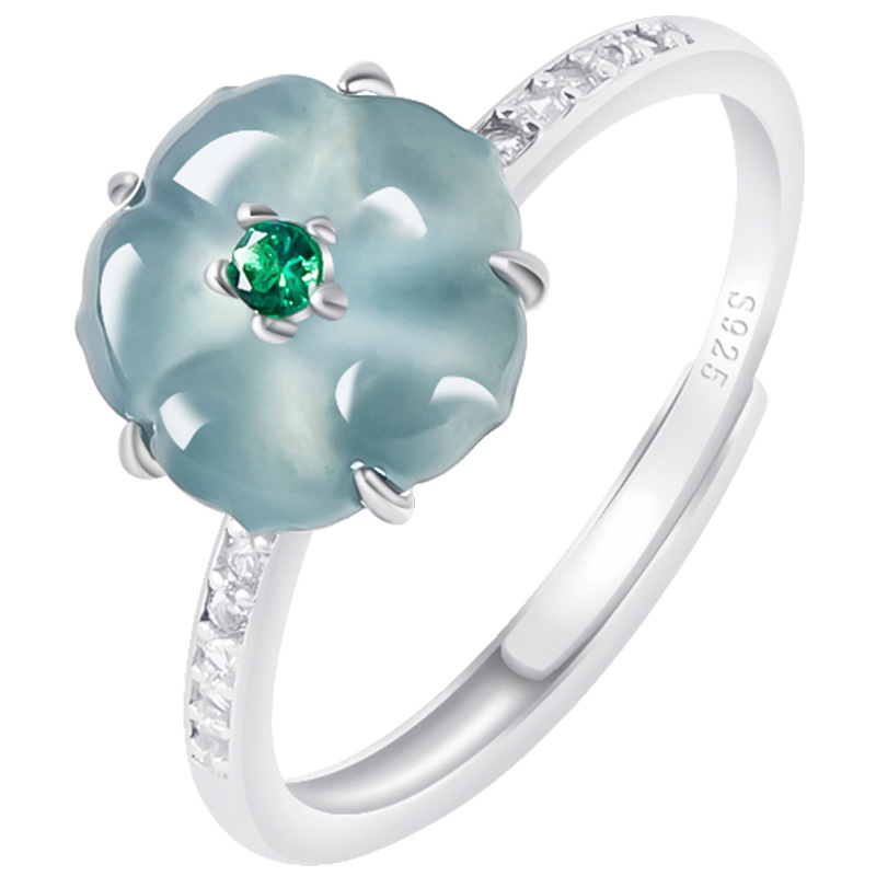 Blue Burmese Jadeite Flower Ri - Women Fashion Rings 评论和价格