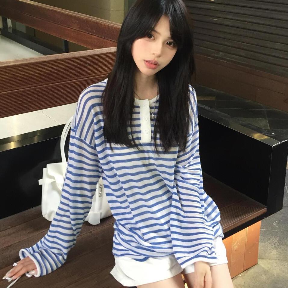 Kimotimo Women Blue White Stri - Women Fashion Korean 评论和价格