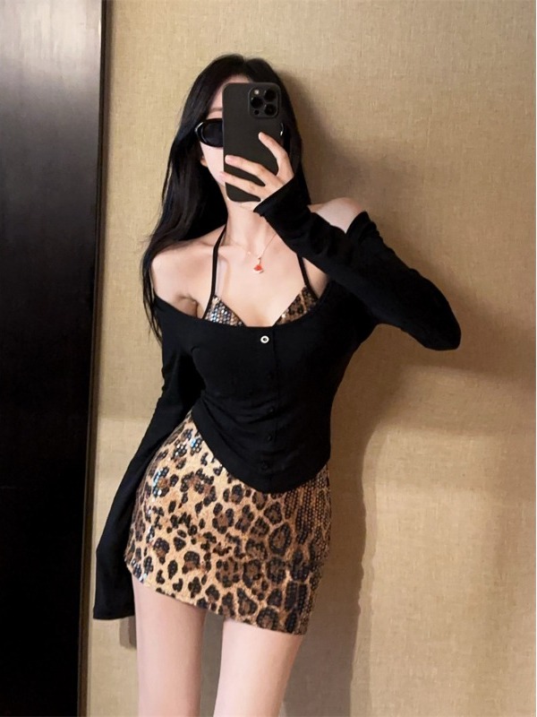 Sexy Leopard Print Wrap Chest  - Printed Wrap Skirt 评论和价格