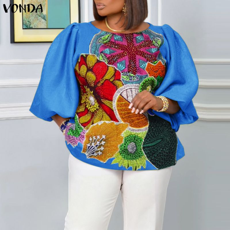 Plus Size 5XL VONDA Women Fash - Puff Sleeve Blouse 评论和价格